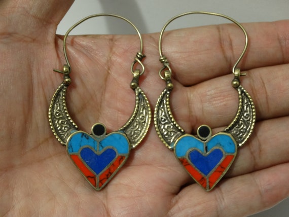 Brass Silver Plated Heart Earrings. - image 1