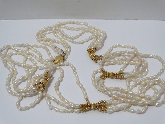 14K Gold Four Strand Seed Pearl, 35 Inches Neckla… - image 3