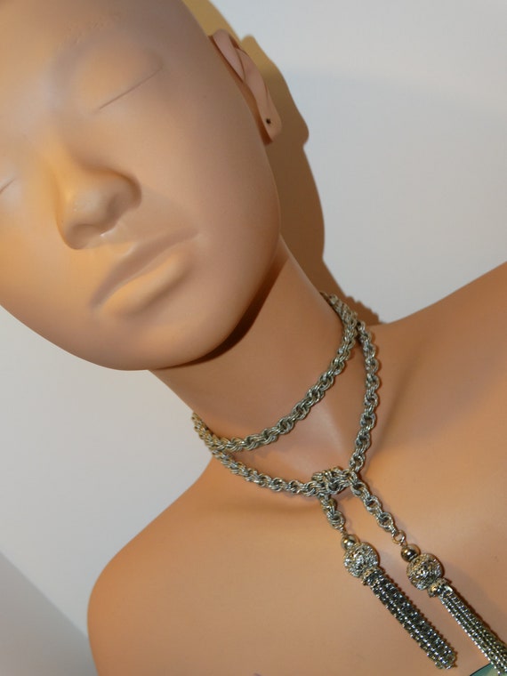 Silver Tone Rope Tassel Necklace. - image 6