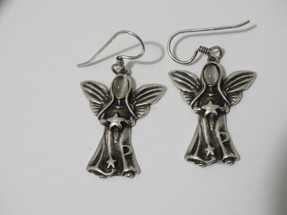 Sterling Silver Stamped Glass Face Angel Earrings. - image 9