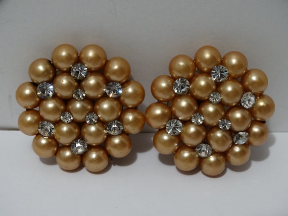 Brass Faux Pearls Plastic Sparkling Rhinestone Cl… - image 6