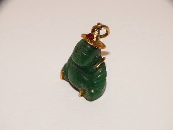 14k Gold Green Jade Buddha Pendant. - image 6