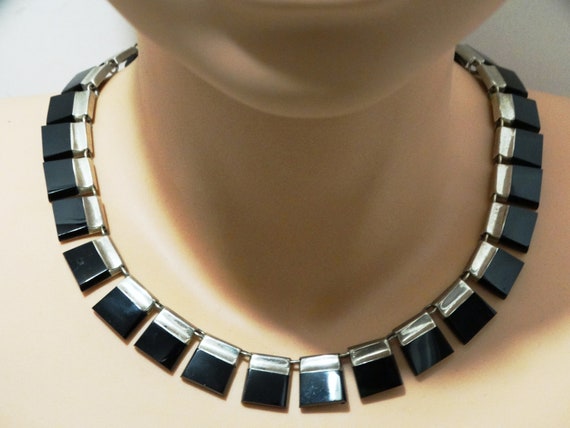 Solid Sterling Silver Black Onyx Made Mexico Neck… - image 2