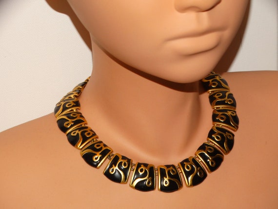 Anne Klein Gold Tone Black Enamel Chocker Necklac… - image 7