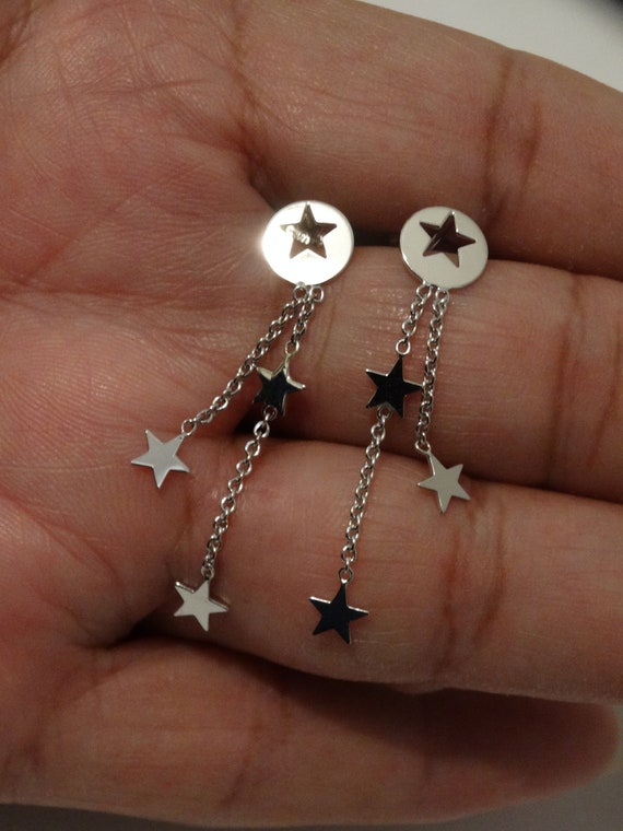 14k White Gold Star Earrings.