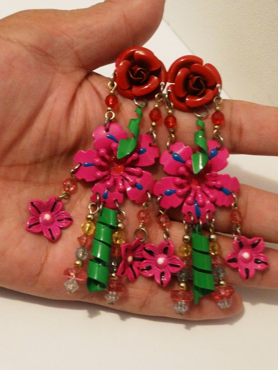 Rose 3D Flower Earrings Metal Enamel.