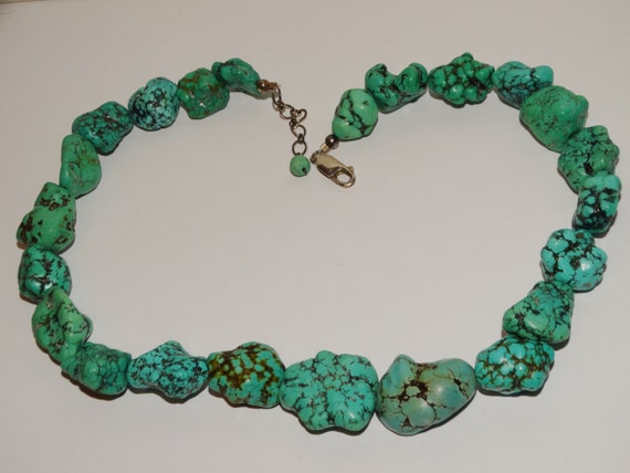 Sterling Silver Chunky Bold Turquoise Necklace. - image 4