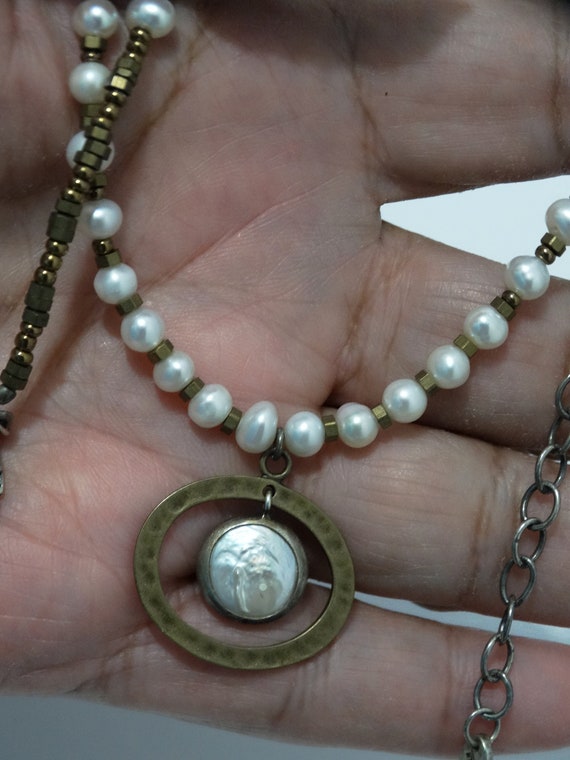 Sterling Silver/Brass genuine Pearl Necklace.