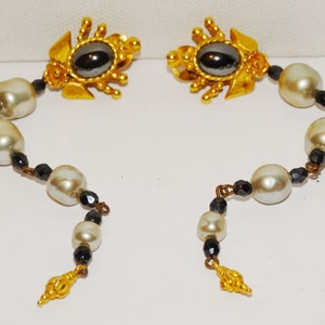 Gold Plated Jaded New York Designer Stamped Dangling Pearl Earrings.