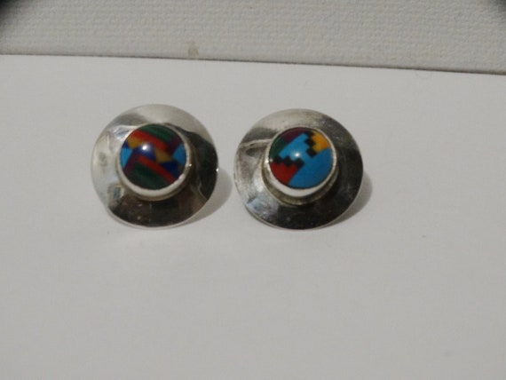 Navajo Sterling Silver Genuine Inlaid Stone Earri… - image 2