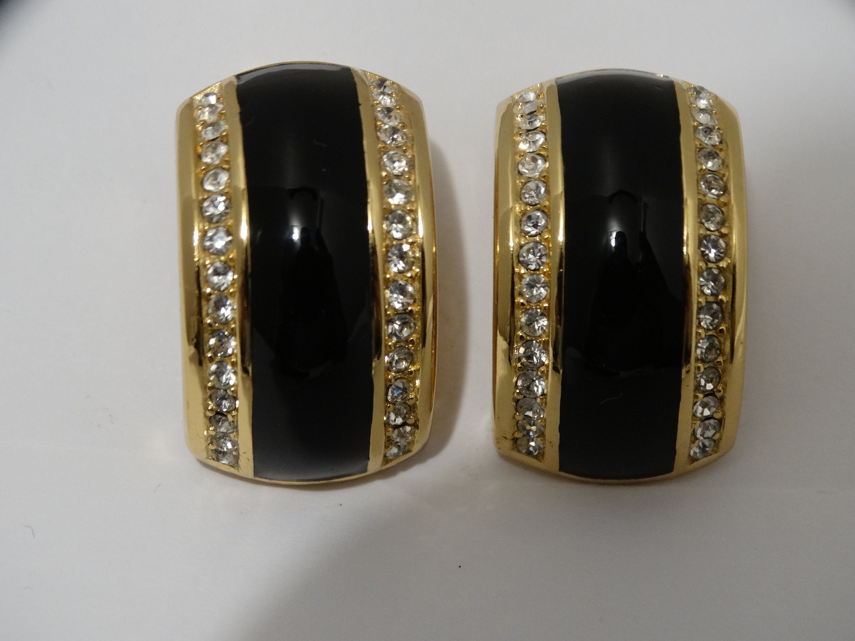 Super RARE Christian Dior Gold Tone Black Enamel Sparkling