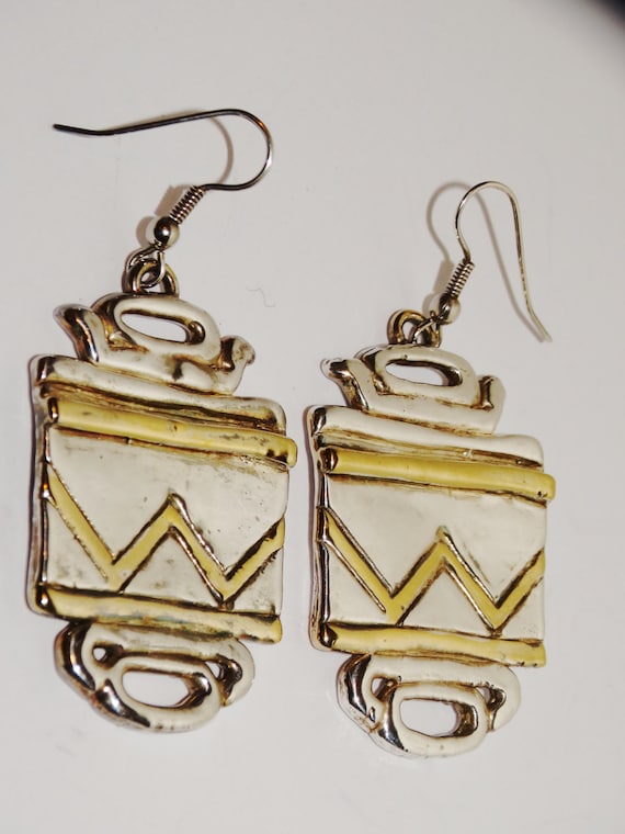 Huge Royal 925 Two Tone Sterling Silver Earrings. - image 1