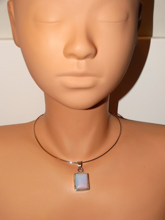 Sterling Silver Square Opalescent Stone Chocker n… - image 9