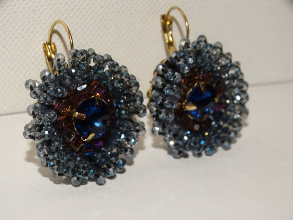 Gold Tone Sparkling Faceted Crystal Stone Earring… - image 4