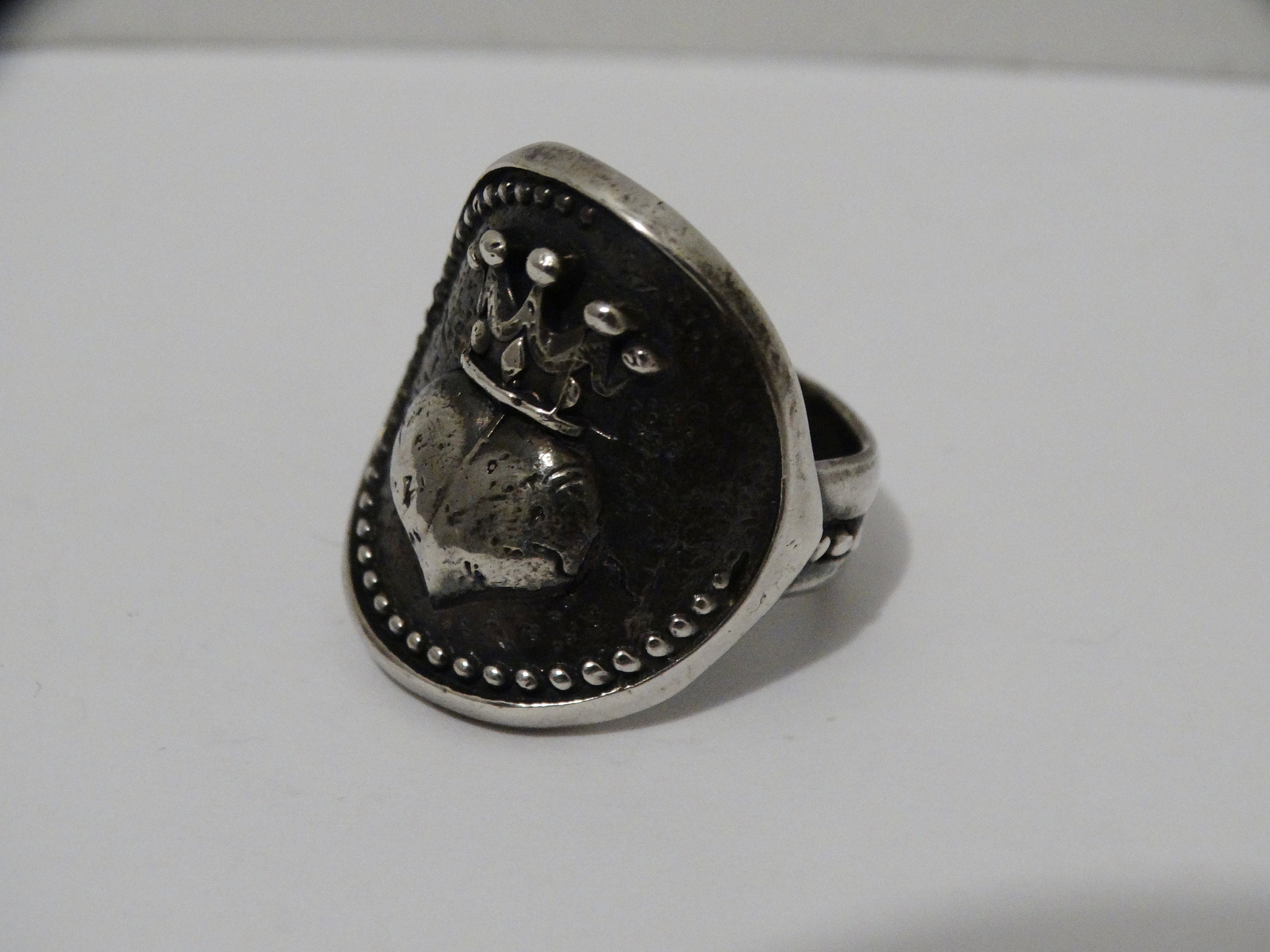 King Baby Queen Baby Solid Sterling Silver Crowned Heart Ring. - Etsy