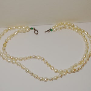 Sterling Silver Double Strands of Genuine White Pearl Necklace.