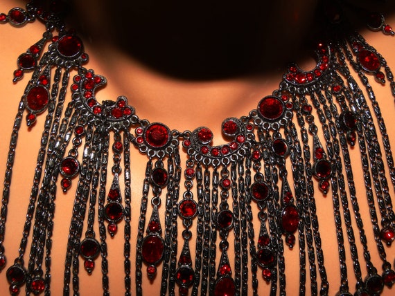 Ben-Amun RARE  Huge Black Red Bib Necklace. - image 6