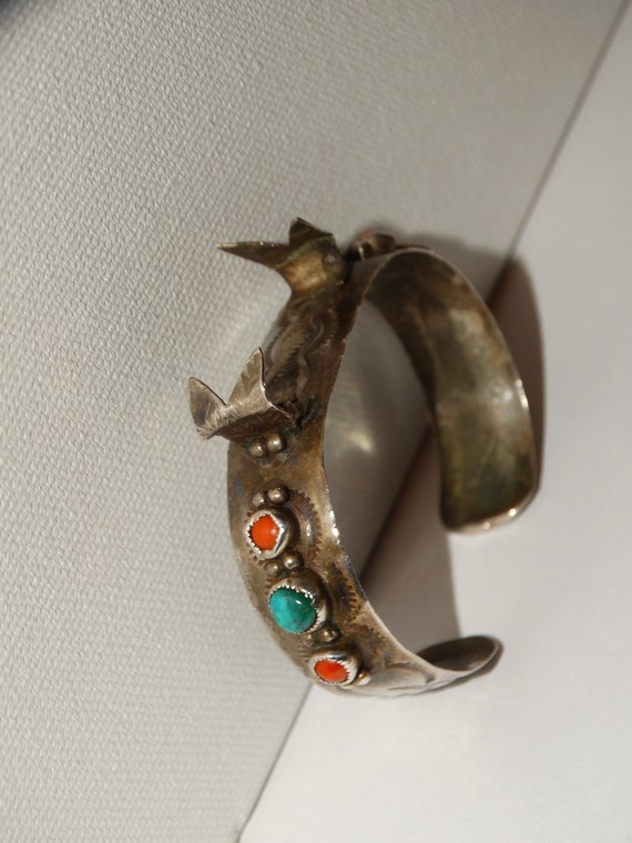 Navajo Marie Dale Sterling Signed Turquoise/Coral… - image 9