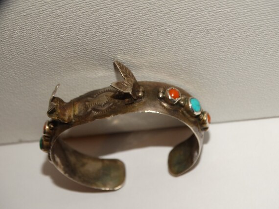 Navajo Marie Dale Sterling Signed Turquoise/Coral… - image 3