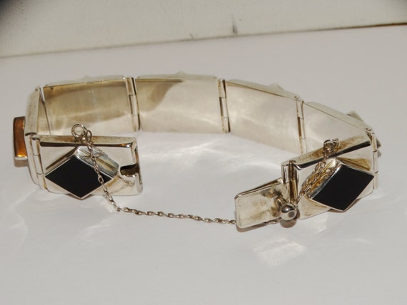 Sterling Silver 7.5" Rectangular Onyx Panel Brace… - image 5