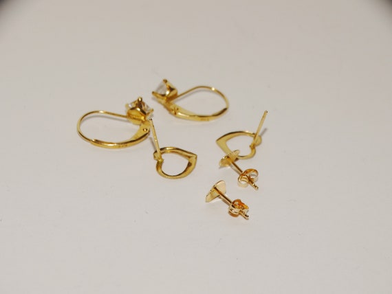 14k Yellow Gold Stamped Three Pairs Of Small Earr… - image 9