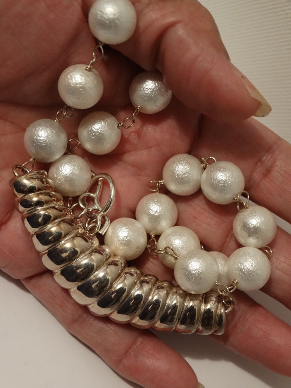 Solid Sterling Silver Center Piece Faux Pearl Nec… - image 1