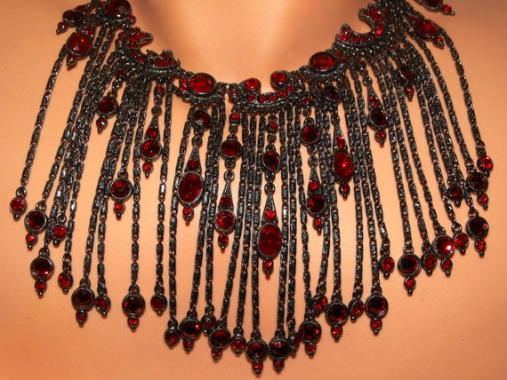 Ben-Amun RARE  Huge Black Red Bib Necklace. - image 2