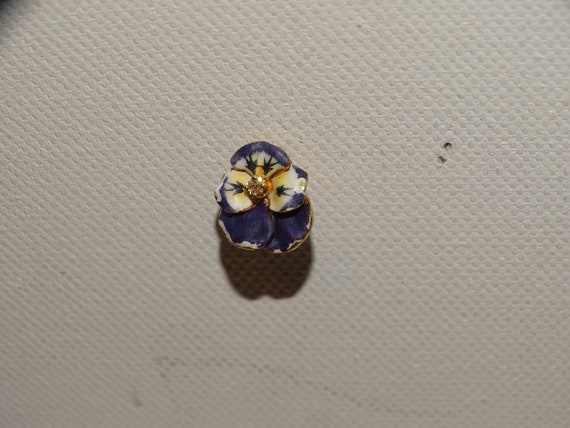 Art Nouveau 14k Genuine Diamond Enamel Pansy Stic… - image 5