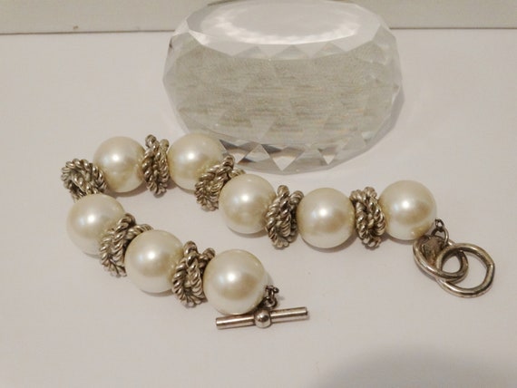 Anne Klein Rope Design Spacers Large Faux Pearl B… - image 4