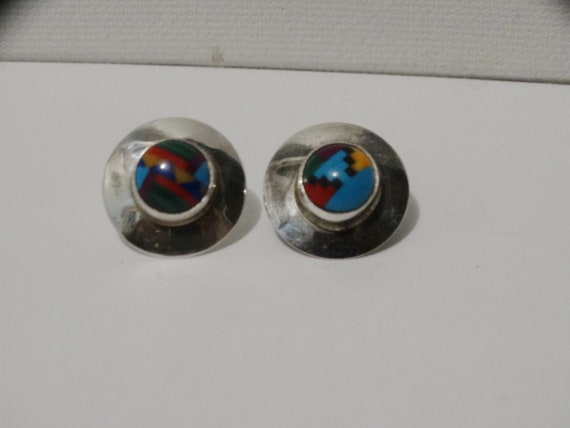 Navajo Sterling Silver Genuine Inlaid Stone Earri… - image 7