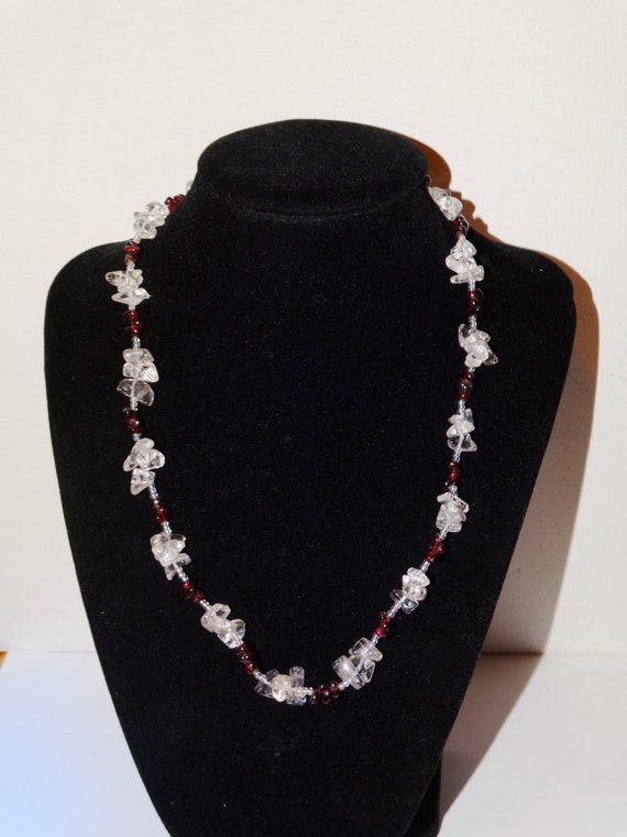 Natural Rock Crystal and Garnet Stone 18" Necklace