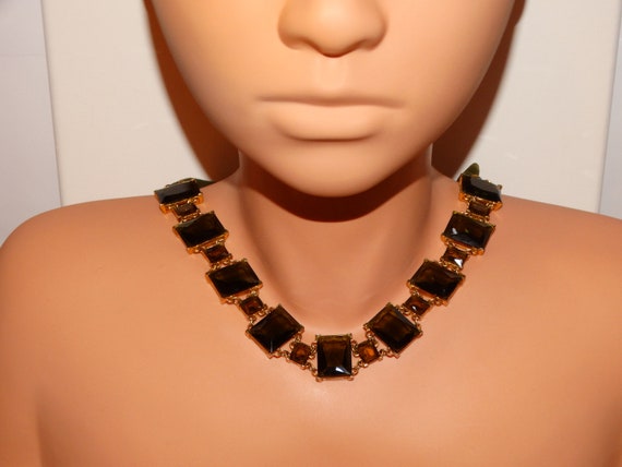 Faceted Square Olive Green Crystal/Glass Necklace… - image 6