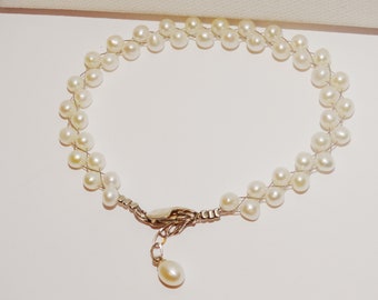 Sterling Silver Stamped Bracelet With Genuine Fresh Water Pearls.