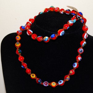 1970&#39;s Made In Italy Hand Painted Glass Bead 22&quot; Necklace.