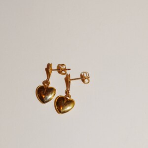 14k Yellow Gold Dangling Heart Earrings image 6