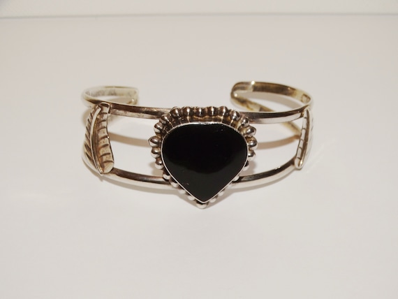 Sterling Silver Black Onyx Cuff Bracelet. - image 2