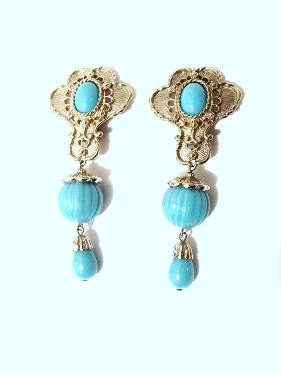 BARRERA Faux Turquoise Clip - on Dangling Earrings