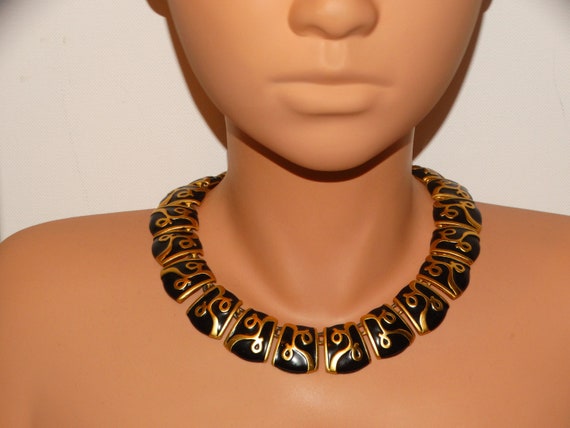 Anne Klein Gold Tone Black Enamel Chocker Necklac… - image 2