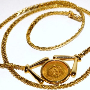 14k With 22K Mexican 1945 Dos Y Medio Pesos Mexican Coin, 18&quot; Necklace.