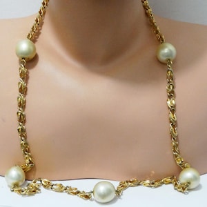 Gold Tone Large 3/4 Faux Pearl Necklace.
