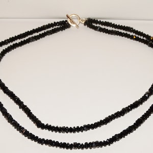 Sterling Silver Stamped 2 Strand of 1/4&quot; Inch Jet Black Faceted Bead Necklace.