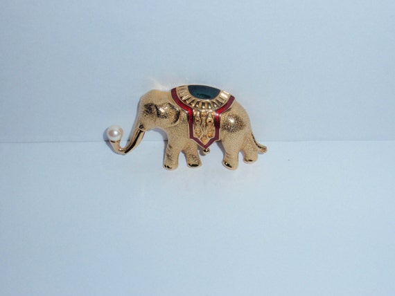 Monet Stamped 1980's Gold Plated Large Elephant B… - image 3