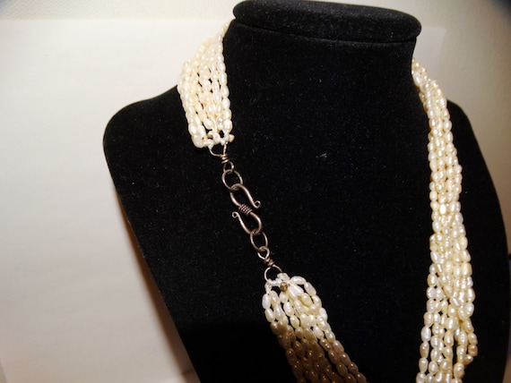 Sterling Silver 9 Strand of Rice Pearl 18" Long N… - image 1