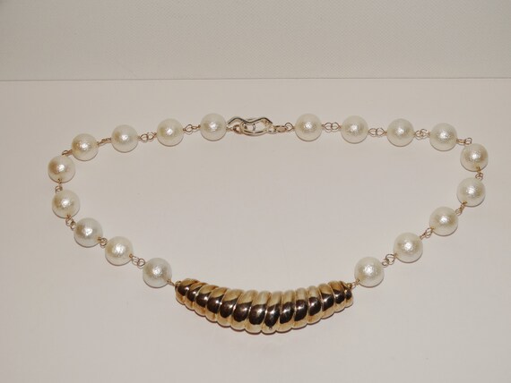 Solid Sterling Silver Center Piece Faux Pearl Nec… - image 3