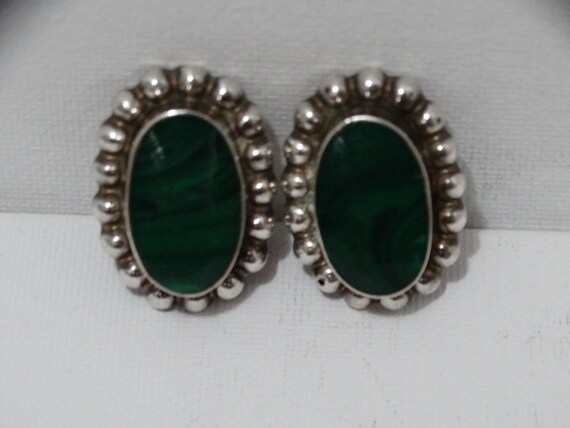 Solid Sterling Silver Green Malachite Stone Clip-… - image 5