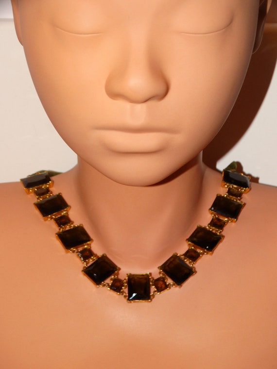 Faceted Square Olive Green Crystal/Glass Necklace… - image 9
