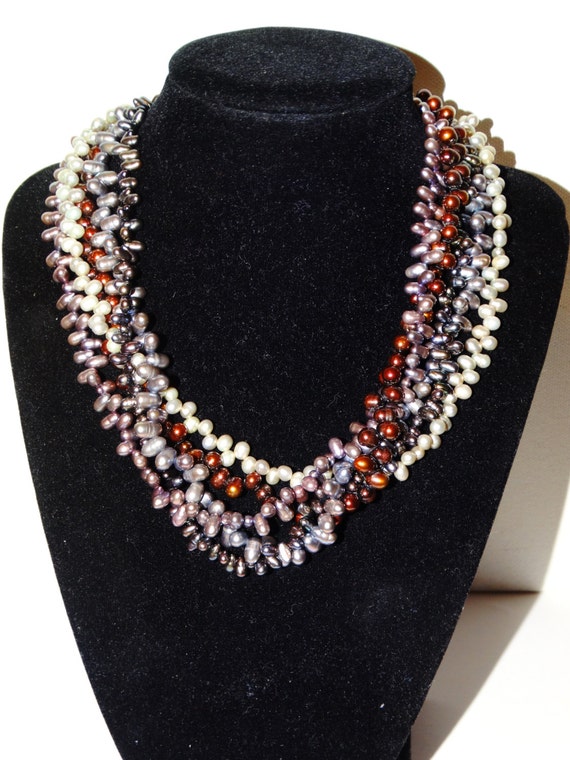 Sterling 925 Stamped Multicolor Multistrand Pearl… - image 1