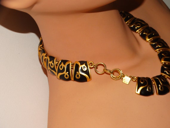 Anne Klein Gold Tone Black Enamel Chocker Necklac… - image 5