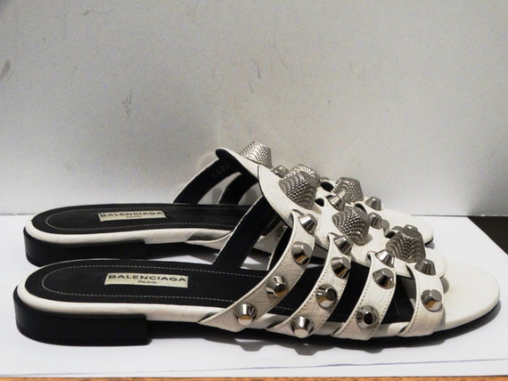 Balenciaga White Leather Size 37 Slides Studded S… - image 8