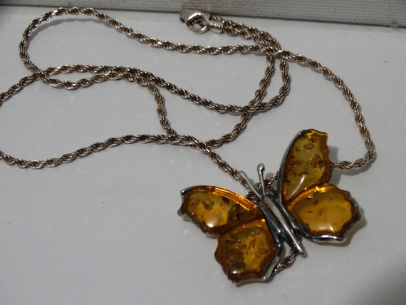 Sterling Silver Italian Made Amber Butterfly Neck… - image 3